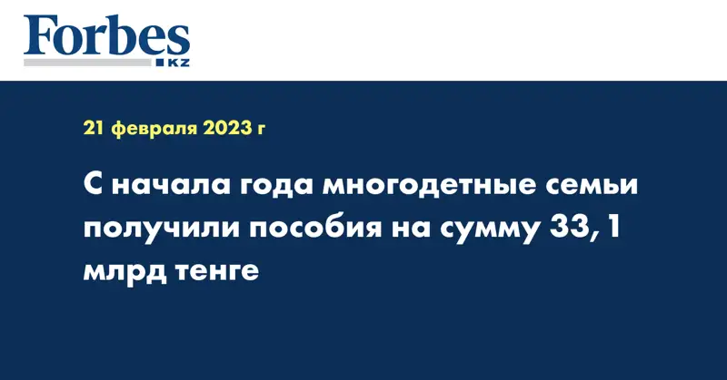 С начала года многодетные семьи получили пособия на сумму 33,1 млрд тенге