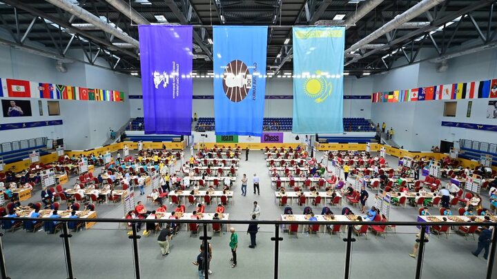 Актау. «Халык Арена». Общий вид зала, где проводится чемпионат мира-2023 по шахматам среди школьных команд