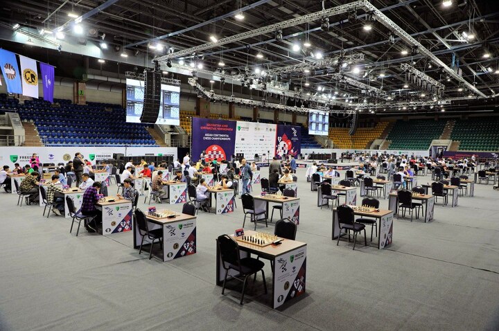 Общий вид алматинского Дворца спорта и культуры имени Балуана Шолака, где проходит чемпионат Азии-2023 по шахматам