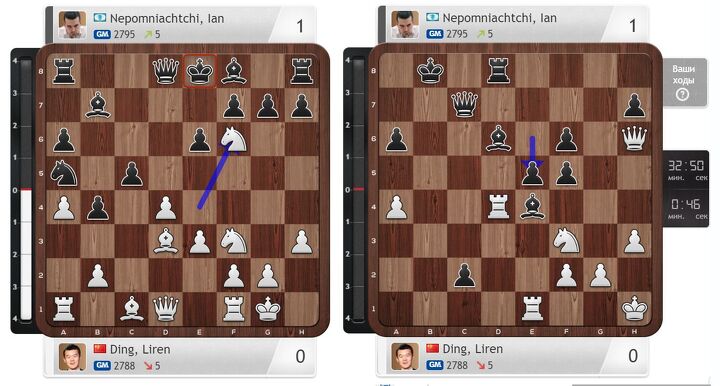 На 12-м ходу Дин Лижэнь, выбирая, на какое поле побить конём – на c5 или f6, сделал не тот выбор. И уже через 17 ходов ему пришлось сдаться