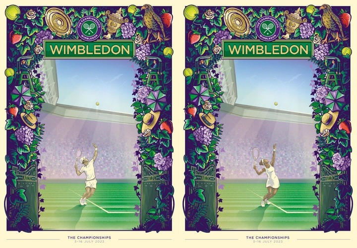 У Уимблдонского турнира-2023 не один, как раньше, а сразу два официальных постера, выполненных голландским иллюстратором Эриком ван ден Бумом – «мужской» и «женский».
