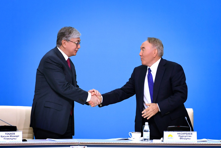 Kassym-Jomart Tokayev and Nursultan Nazarbayev
