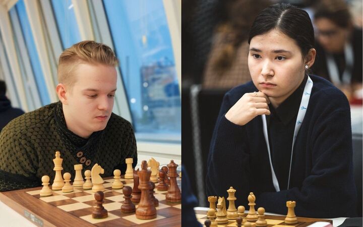 Победители чемпионата Казахстана 2021 года по шахматам Меруерт Камалиденова и Денис Махнёв
