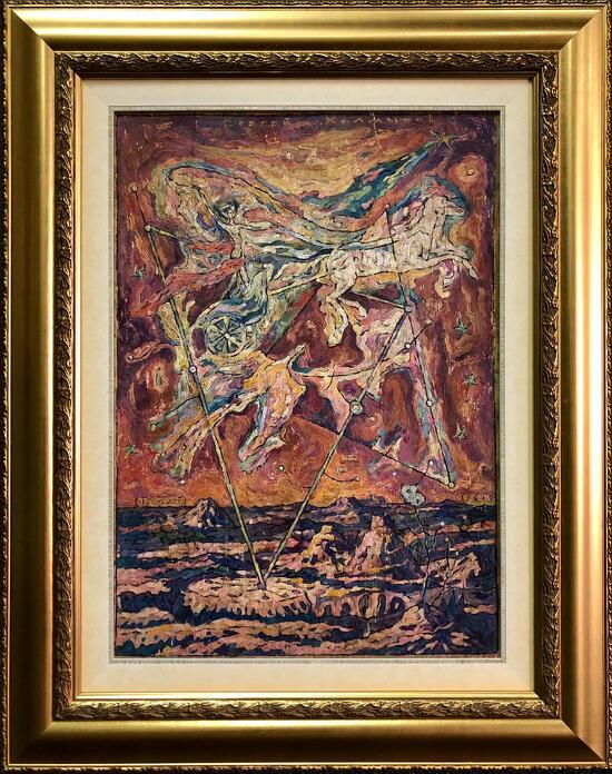 Сергей Калмыков, «Небесная колесница», 1964 год. Фанера, масло. 76,5х54,5 см