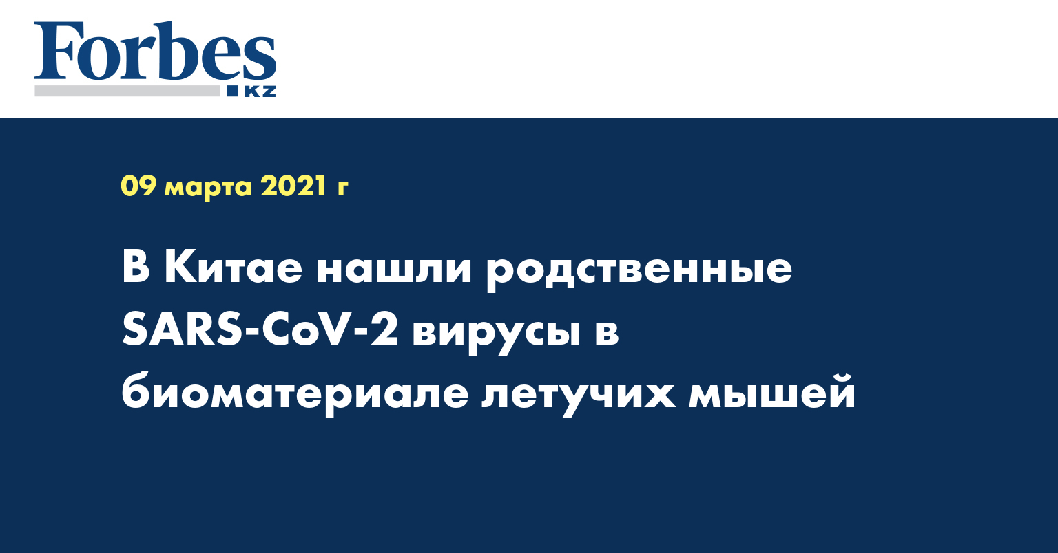В Китае нашли родственные SARS-CoV-2 вирусы в биоматериале летучих мышей