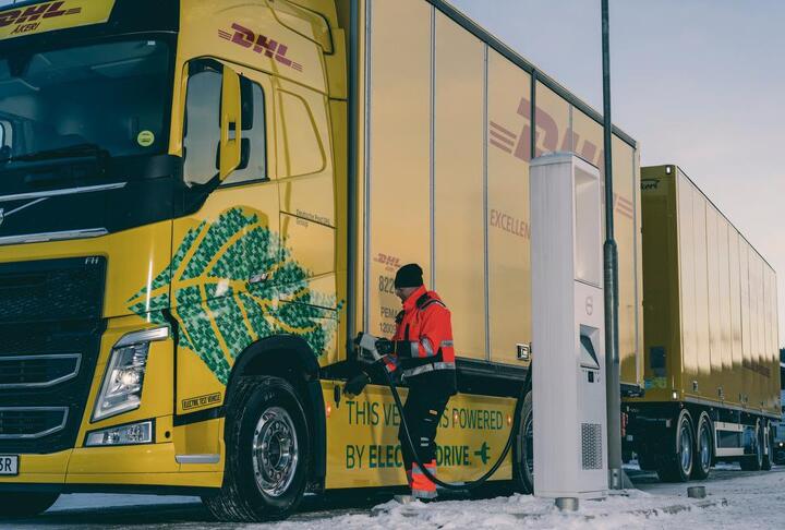 Recharging a battery-powered truck.