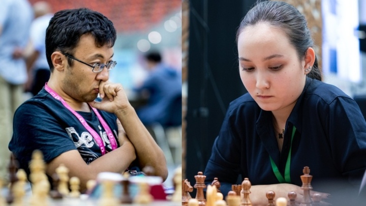 Чемпионы Казахстана 2020 года по классическим шахматам Муртас Кажгалеев и Жансая Абдумалик. 
