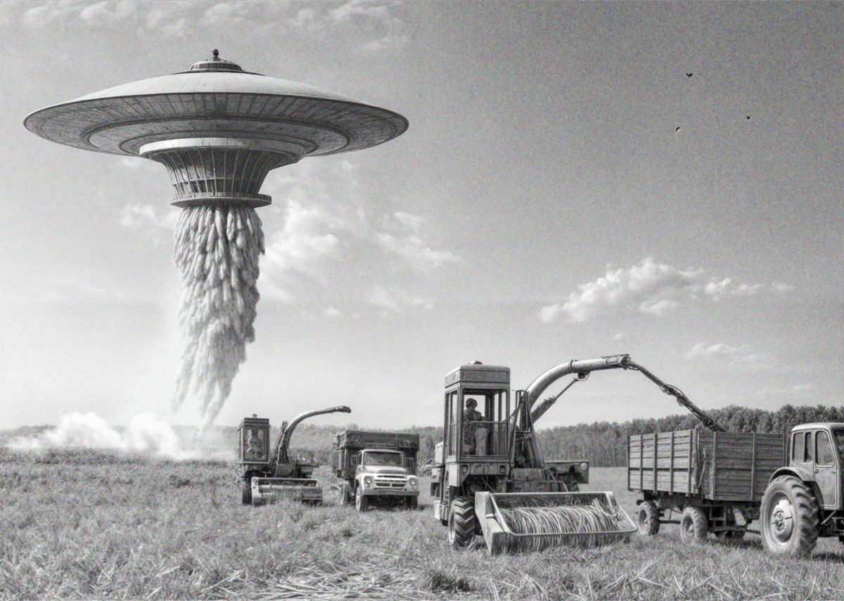 Казахстан уборка урожая летающая тарелка инопланетяне