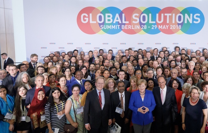 Participants of G20 Global Solutions Summit with German Chancellor Angela Merkel. Group photo