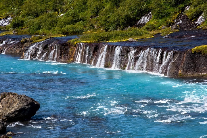 Hraunfossar and Langjokull Glacier in Husafell