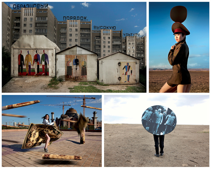 Сверху слева по часовой: Three garages, 71x107 cm, Lambda print; Camouflage Centaur 2015, 71x107 cm, Lambda print; Kurchatov 22, N1, 71x107 cm, Lambda print; 1000 & one night on Rock and Fly Carpet/Almagul Menlibayeva courtesy American Eurasian Art Advisors LLC. Сверху слева по часовой: Three garages, 71x107 cm, Lambda print; Camouflage Centaur 2015, 71x107 cm, Lambda print; Kurchatov 22, N1, 71x107 cm, Lambda print; 1000 & one night on Rock and Fly Carpet/Almagul Menlibayeva courtesy American Eurasian Art Advisors LLC.