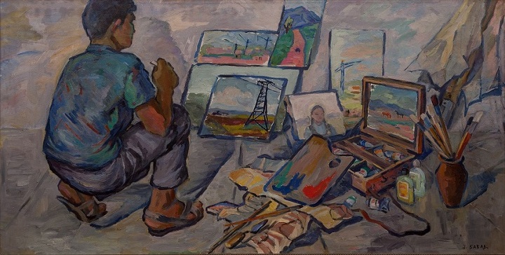 Эмилия Бабад, «На этюдах». Холст, масло, 169x86.