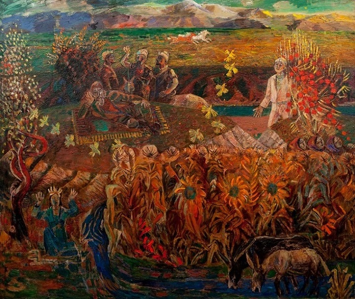Токболат Тогусбаев, «Песенные дни». Холст, масло, 210х245, 1987.
