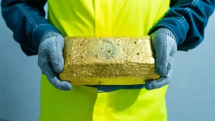 Руки держат кирпич золота