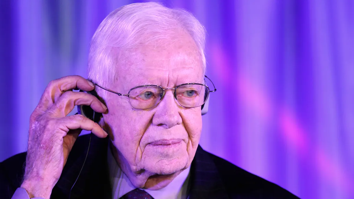 Jimmy Carter listens at the Caijing Annual Dialogue during the Caijing Annual Conference 2012 in Beijing, China, 14 December 2011 Jimmy Carter listens at the Caijing Annual Dialogue during the Caijing Annual Conference 2012 in Beijing, China