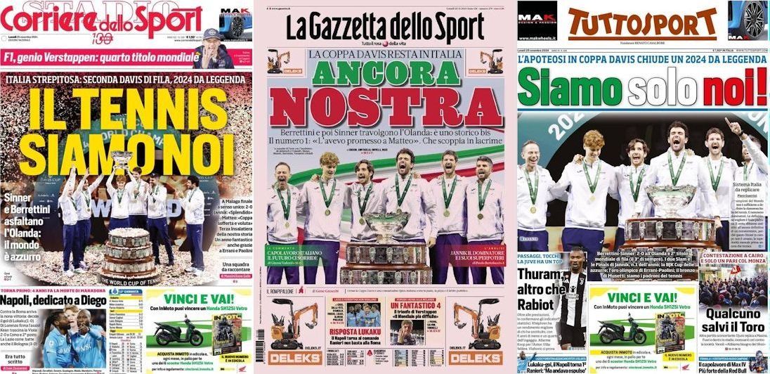Первые страницы ведущих итальянских спортивных газет — Corriere dello Sport, La Gazzetta dello Sport и Tuttosport — на следующий день после победы