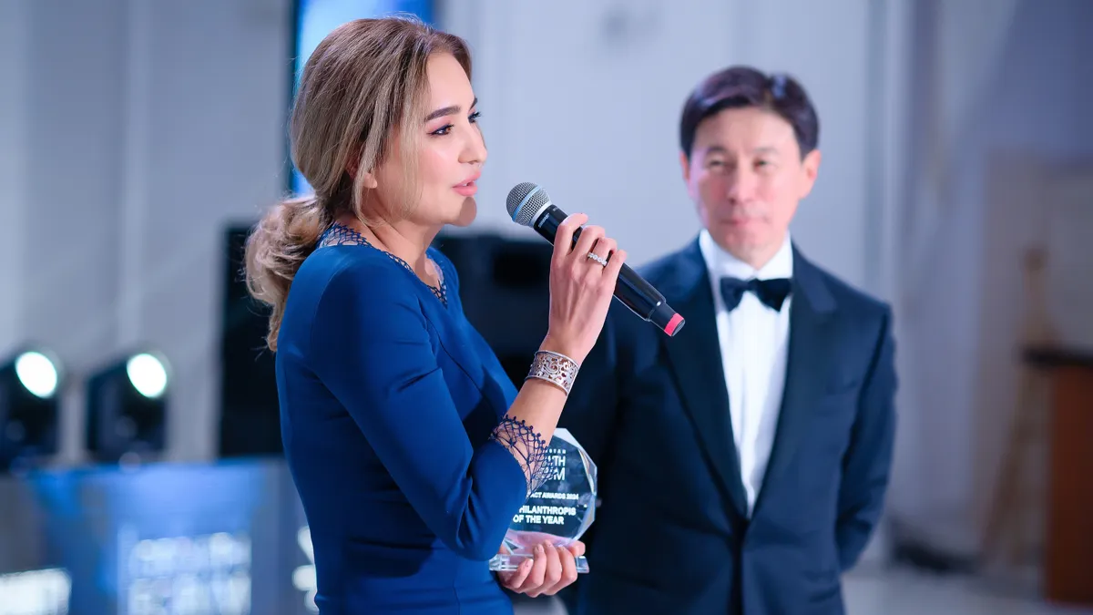 Президент благотворительного фонда «Саби» Асель Тасмагамбетова и председатель Kazakhstan Growth Forum и глава группы Centras Ельдар Абдразаков Асель Тасмагамбетова и Ельдар Абдразаков