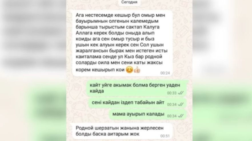 Скриншот переписки Нурганата Гаепбаева с родственником