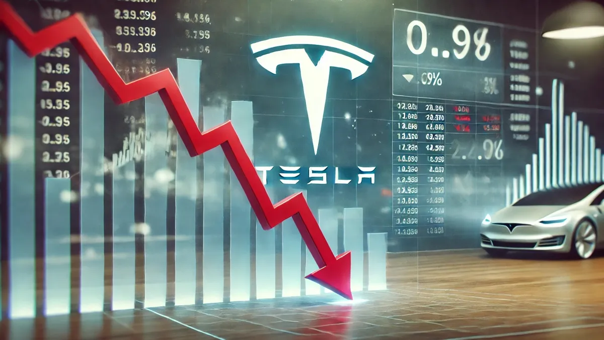 Падение акций Tesla, ИИ-картинка