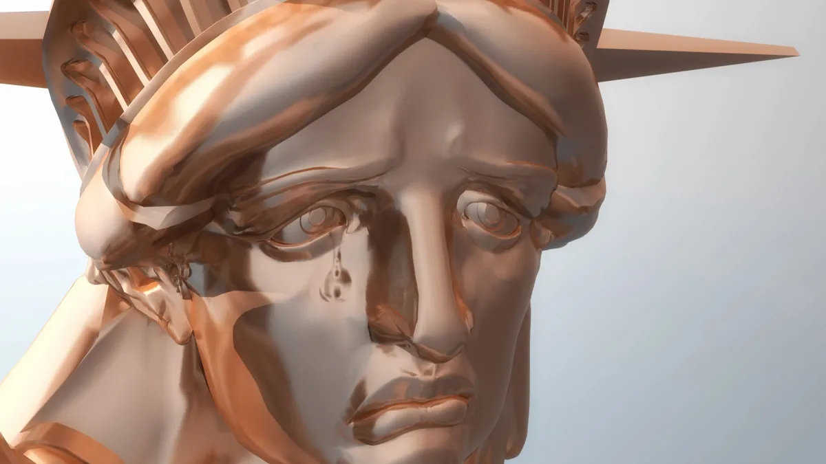 Голова статуи Свободы грустная, падение акций, США, проблемы