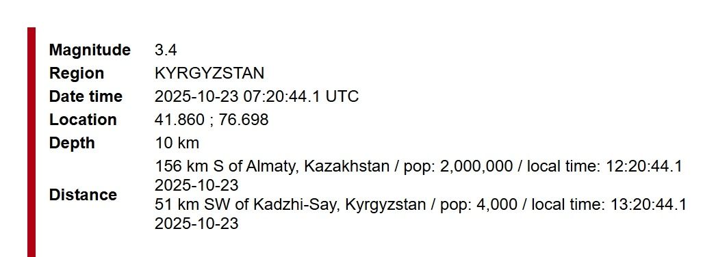 информация о землетрясении
