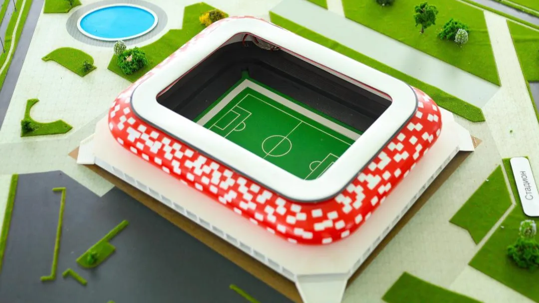 Макет стадиона, который начали строить в Актобе, ноябрь 2025 Макет стадиона, который начали строить в Актобе, ноябрь 2025