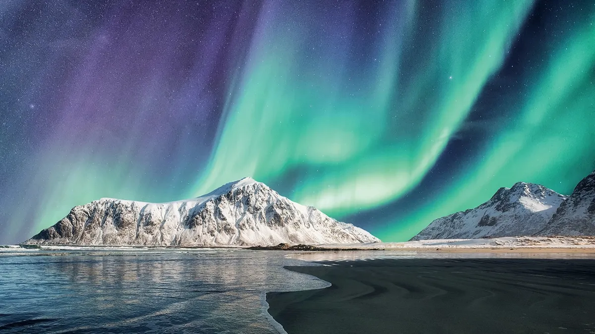 Северное сияние, арктика, северный полюс, снег, лед, зима