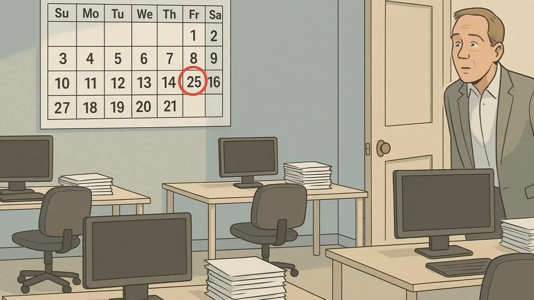 Четрыехдневная рабочая неделя, пустой офис, схематичная картинка