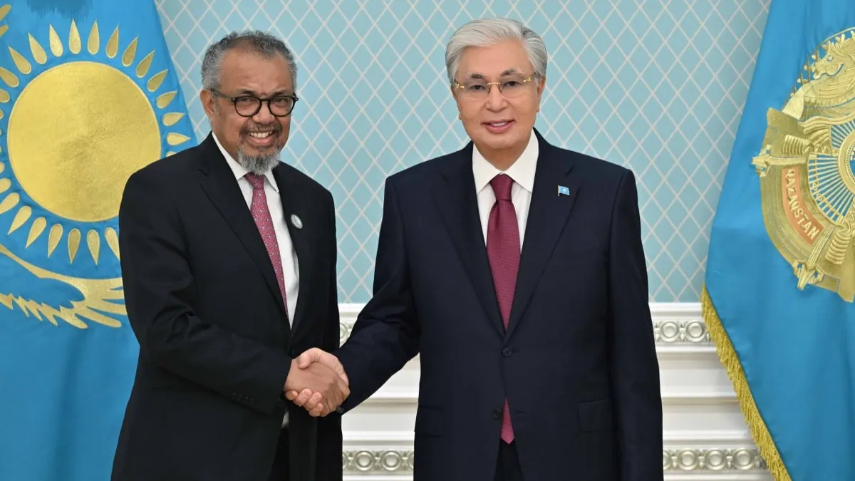 Тедрос Адханом Гебрейесус и Касым-Жомарт Токаев 