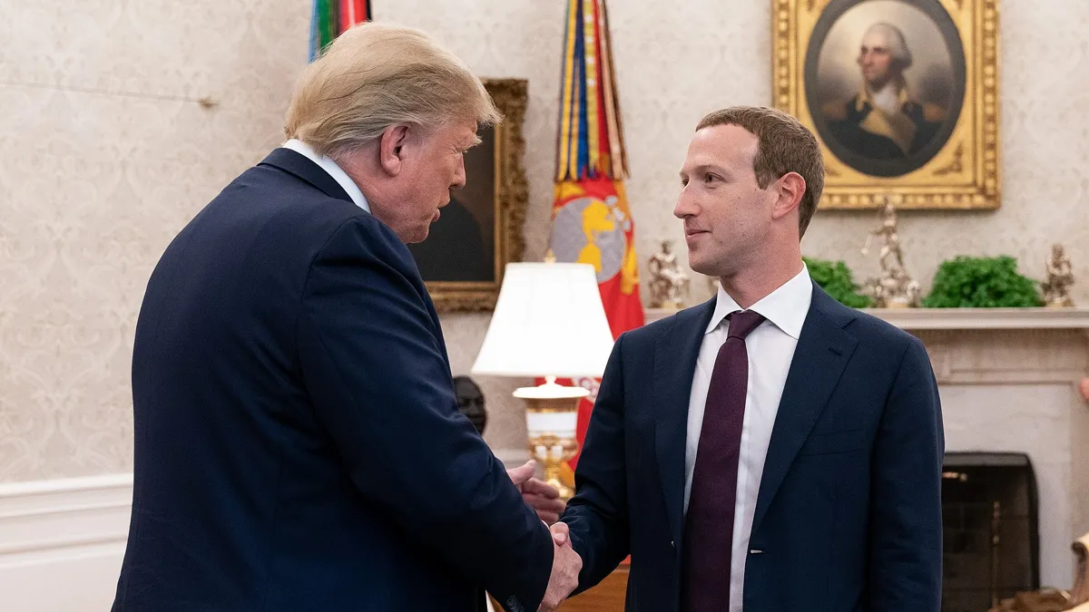 Трамп и Цукерберг пожимают руки в Овальном кабинете, 19 сентября 2019 года