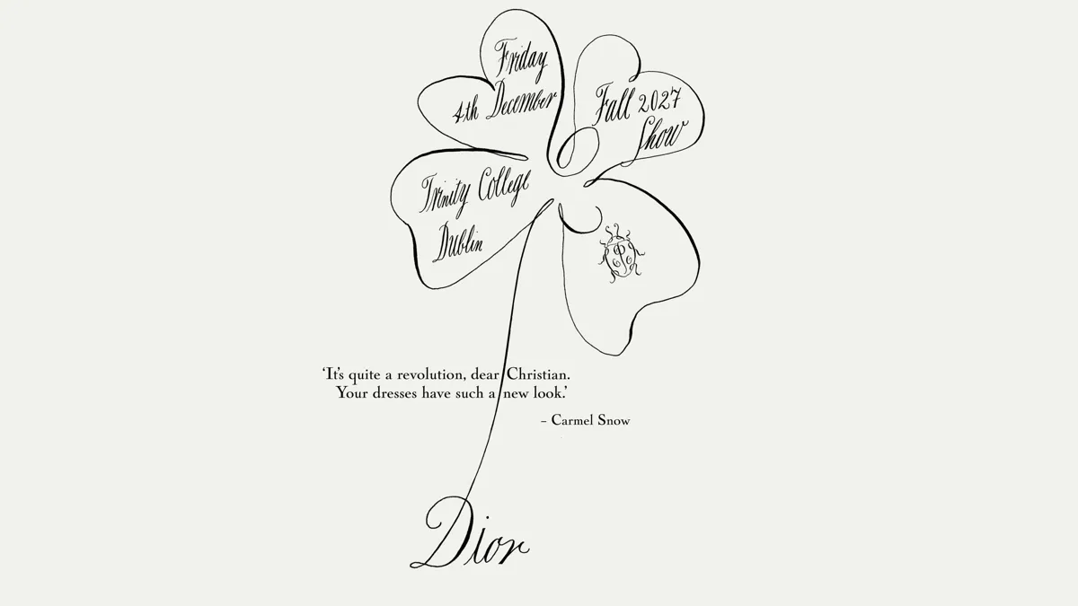 Save-the-date показа Dior Pre-Fall 2027 — 4 декабря 2026 года в Дублине