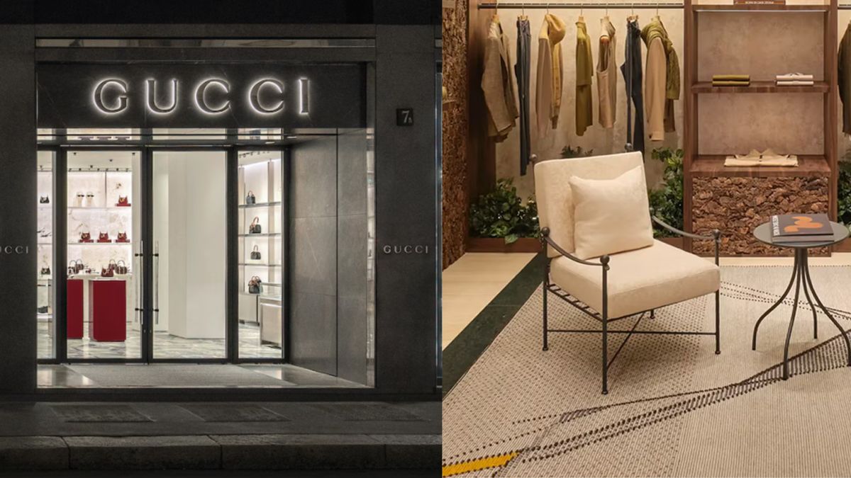 Слева: фасад магазина Gucci на&nbsp;Via Montenapoleone, справа: интерьер магазина Zegna на&nbsp;Via Montenapoleone