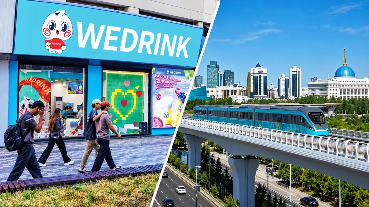Вывеска Wedrink и ЛРТ в Астане — коллаж фото