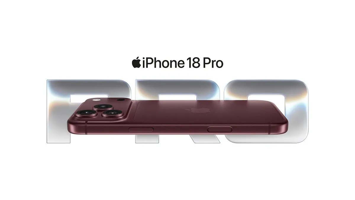 iPhone 18 Pro смартфон цвета бургунди, лежит 