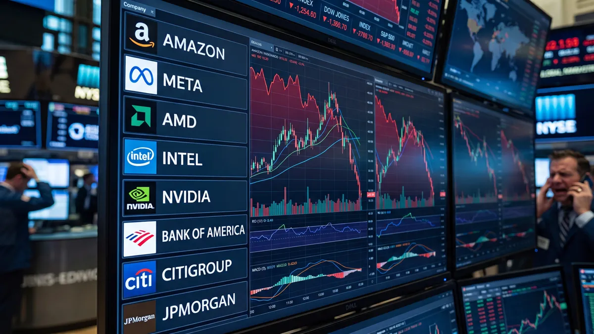 Биржевые графики, Amazon, Meta, Intel